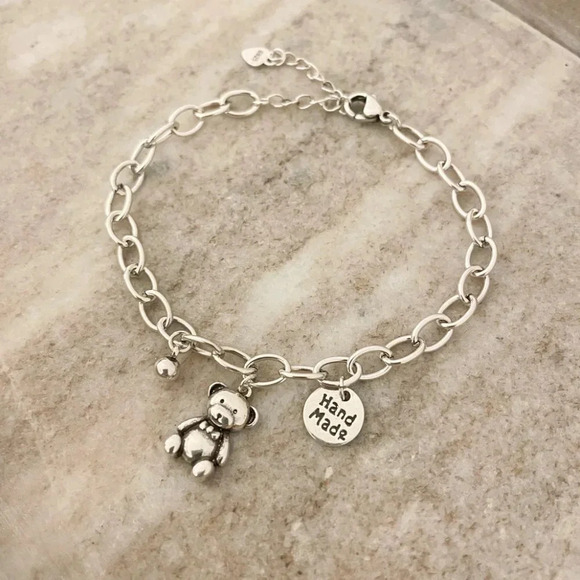 925 Sterling Silver Teddy Bear Charm Bracelet Minimalist Dainty Link Bracelet - Picture 5 of 5